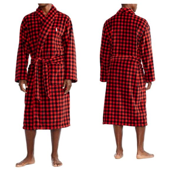 Polo Ralph Lauren Other - POLO RALPH LAUREN Men's Robe Sleep Fleece Plush Plaid Buffalo Red Black L/XL NWT